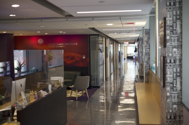 Photo of a hallway in the Clive Davis Institute at the NYU Metrotech Brooklyn campus